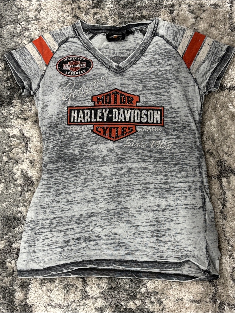 Harley-Davidson Gray & Orange Logo V-Neck Shirt